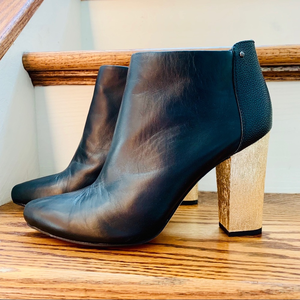 Sam Edelman Black Leather & Gold Booties